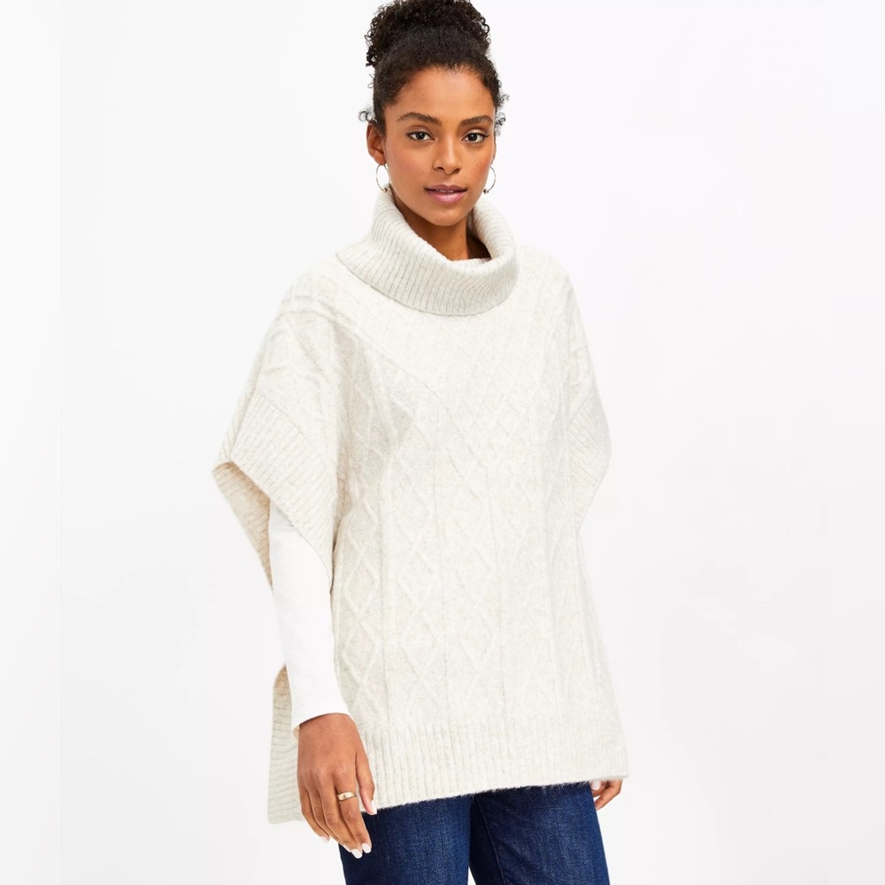 Loft Stitchy Turtleneck Poncho Nwot
